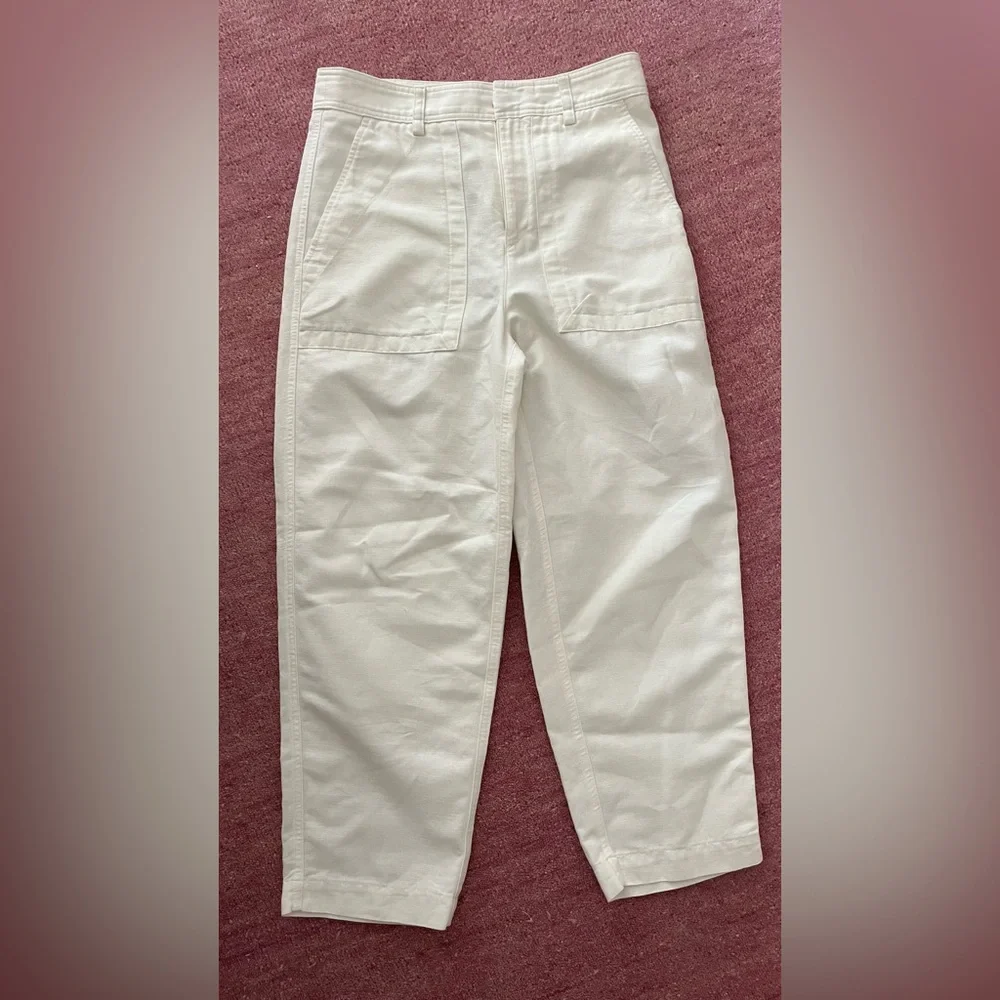 EUC Banana Republic Mya Cotton-Linen Cargo Iced Vanilla Ivory High Rise Pants 4